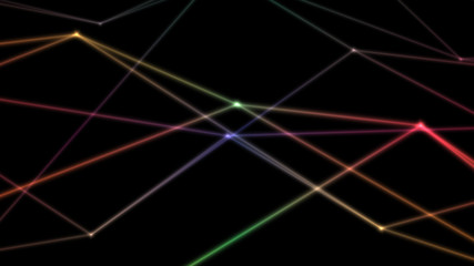 computer abstraction, color lines broken at nodes on a dark background, 3D model