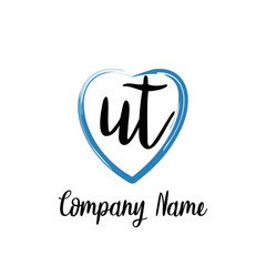 UT initial handwriting in a love brush-shaped template