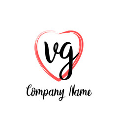 VG initial handwriting in a love brush-shaped template