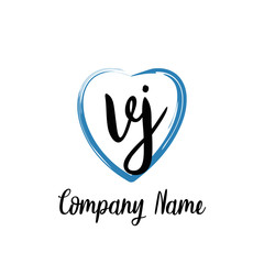 VJ initial handwriting in a love brush-shaped template