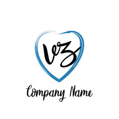 VZ initial handwriting in a love brush-shaped template