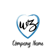 WZ initial handwriting in a love brush-shaped template