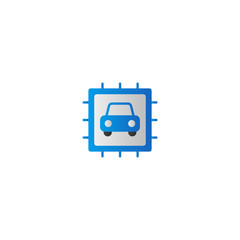 Chip AI Automobile Technology Smart Car Flat Icon Vector
