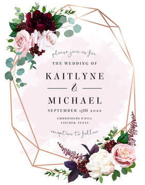 Luxury Fall Flowers Wedding Vector Bouquet Card.