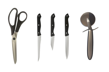 Knife set with black handle.
