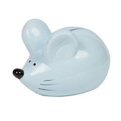 Symbol of 2020. Blue piggy bank in the shape of a mouse in blue isolated on a white background