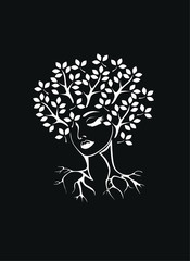 vector illustration, ,abstract portrait of a woman stylized under a tree