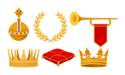 Monarchy Attributes Vector Set. Golden Power Symbols Collection