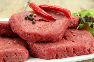 several setak chopped raw and fresh beef