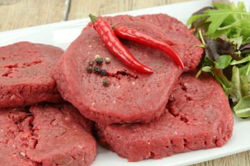 several setak chopped raw and fresh beef