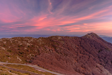 Sunrise at the top of the beautiful mountain (Montseny Natural Park, Catalonia, Spain)