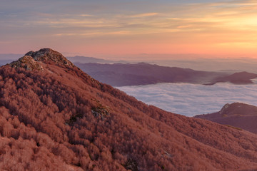 Amazing crimson sky at the sunrise (Montseny Natural Park, Catalonia, Spain)