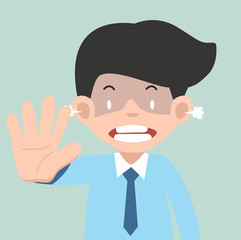 angry  businessman showing hand palm sign stop concept