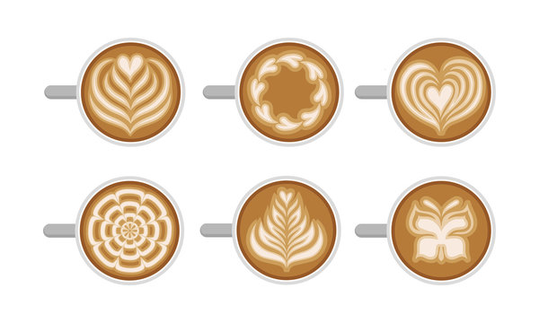 Latte Art Top Viewed Vector Set. Coffee Design Concept