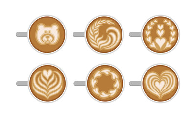 Latte Art Top Viewed Vector Set. Coffee Design Concept