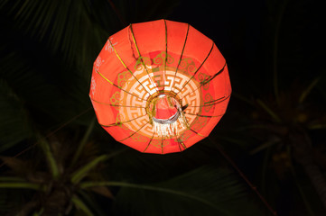 China travel chinese red lantern on a black background for Chinese New Year Lunar Celebration banner background. 