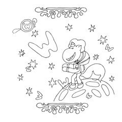 Find Letter W. Funny cartoon unicorn. Animals alphabet a Coloring page. Printable worksheet. Unicorns on the moon in a spacesuit looks at the stars.
