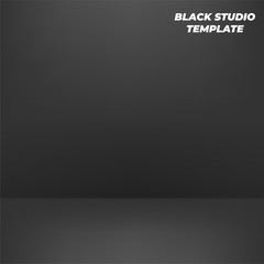 Black studio template. Vector mock up 3D stage abstract background.