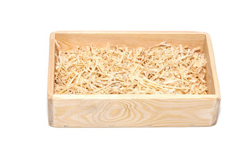 Empty wooden box. Made of pine, on a light white background.