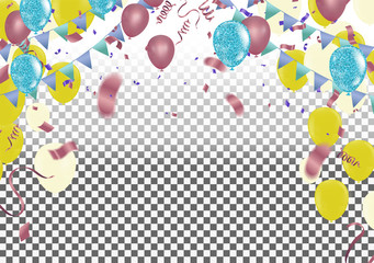 Color glossy balloons party confetti concept design template holiday Happy Day, background Celebration Vector illustration