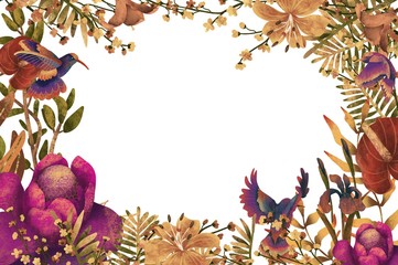 Bright floral composition for card designs made of flowers and birds. Raster design can be used for card,inventation card, web page backgrounds,surface textures. Gorgeous floral arrangement