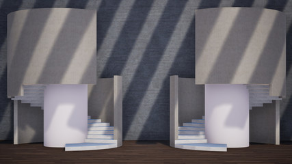 modern interior of a room, double staircase in building, 3d rendering
