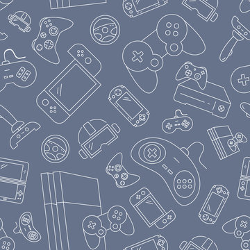 Gamepad and Game console background - Vector seamless pattern of joysticks and cyber sport graphic design