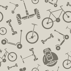 Scooter and electric transport background - Vector seamless pattern solid silhouettes of vehicles for graphic design