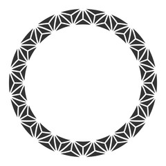 Abstract round meander, circular geometric ornament, frame of triangles.