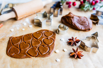 Christmas baking. Homemade Christmas gingerbread cookies.