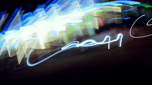 abstract background, dynamic, white plume, light, fractal, aspiration, glowing lines, the city at night, a car flies down the highway