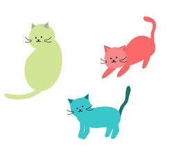 Funny colorful  cats cartoons - illustration