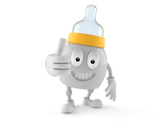 Baby bottle character with thumbs up gesture