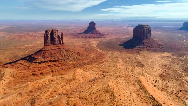 Panoramic bird-eye view over the unique landscape of Monument Valley. Popular travel destination, filming place of many western movies. Arizona - Utah border, USA