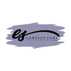 ES handwritten logo vector template. with a gray paint background, and an elegant logo design
