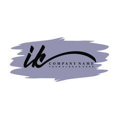 IK handwritten logo vector template. with a gray paint background, and an elegant logo design