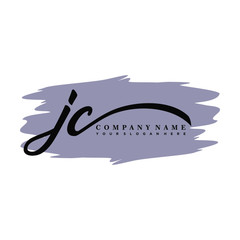 JC handwritten logo vector template. with a gray paint background, and an elegant logo design