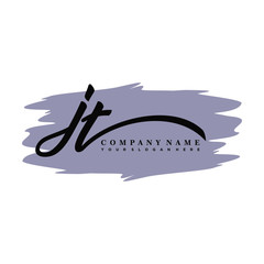 JT handwritten logo vector template. with a gray paint background, and an elegant logo design