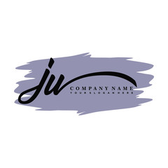 JU handwritten logo vector template. with a gray paint background, and an elegant logo design