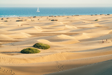 Sand dunes in Maspalomas, Las Palmas of Gran canaria, tropical Canary island in Atlantic ocean,...