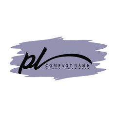 PL handwritten logo vector template. with a gray paint background, and an elegant logo design
