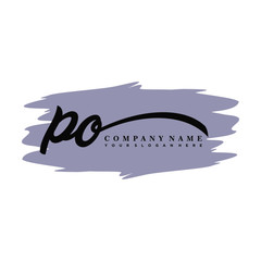 PO handwritten logo vector template. with a gray paint background, and an elegant logo design