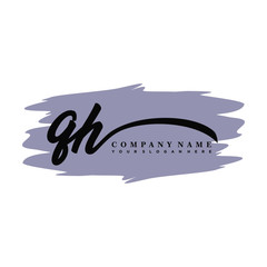 QH handwritten logo vector template. with a gray paint background, and an elegant logo design