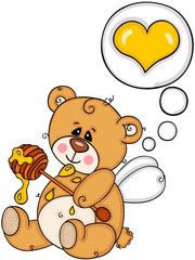 Cute teddy bear thinking about love eat honey