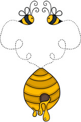 Two bees with pot of honey