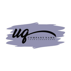 UQ handwritten logo vector template. with a gray paint background, and an elegant logo design