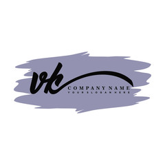 VK handwritten logo vector template. with a gray paint background, and an elegant logo design