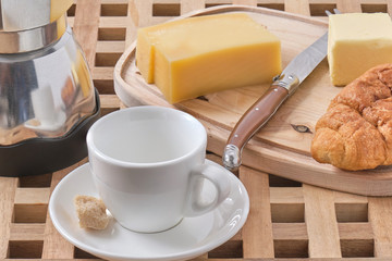 breakfast - croissant, coffee, cheese, butter