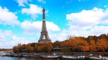 Fototapeta na wymiar Autumn season of Eiffel tower, Paris. France and blue sky background,instagram image