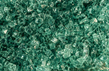 Broken thick green glass. 